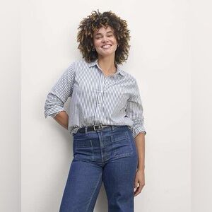 Everlane The Must-Have Shirt in Silky Cotton | White / Bellwether Blue